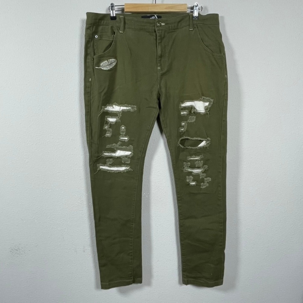 Blac Leaf Distressed Jeans Mens 38 Olive Green Excellent Ripped Streetwear Pants